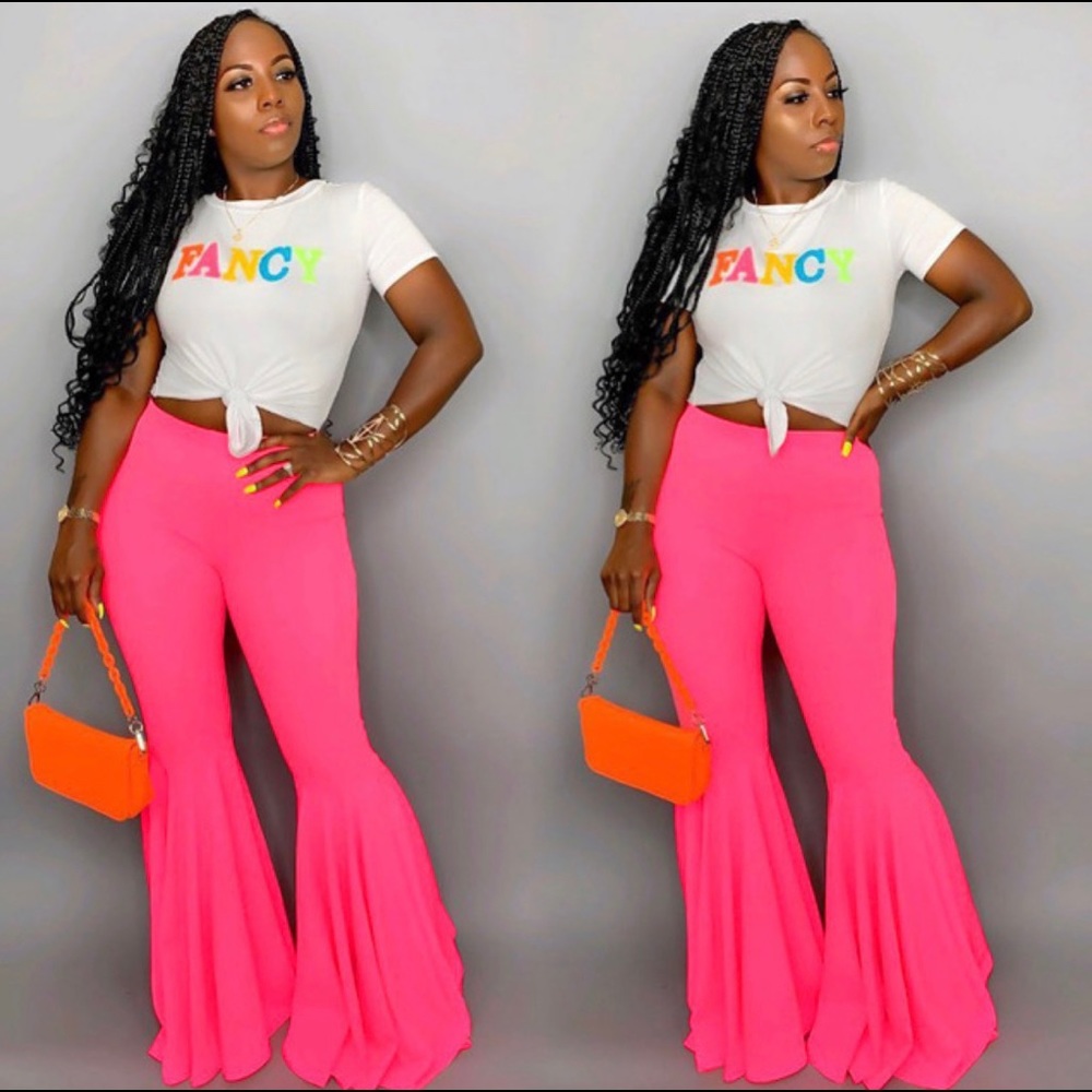 Pink High Waist Flare Pants